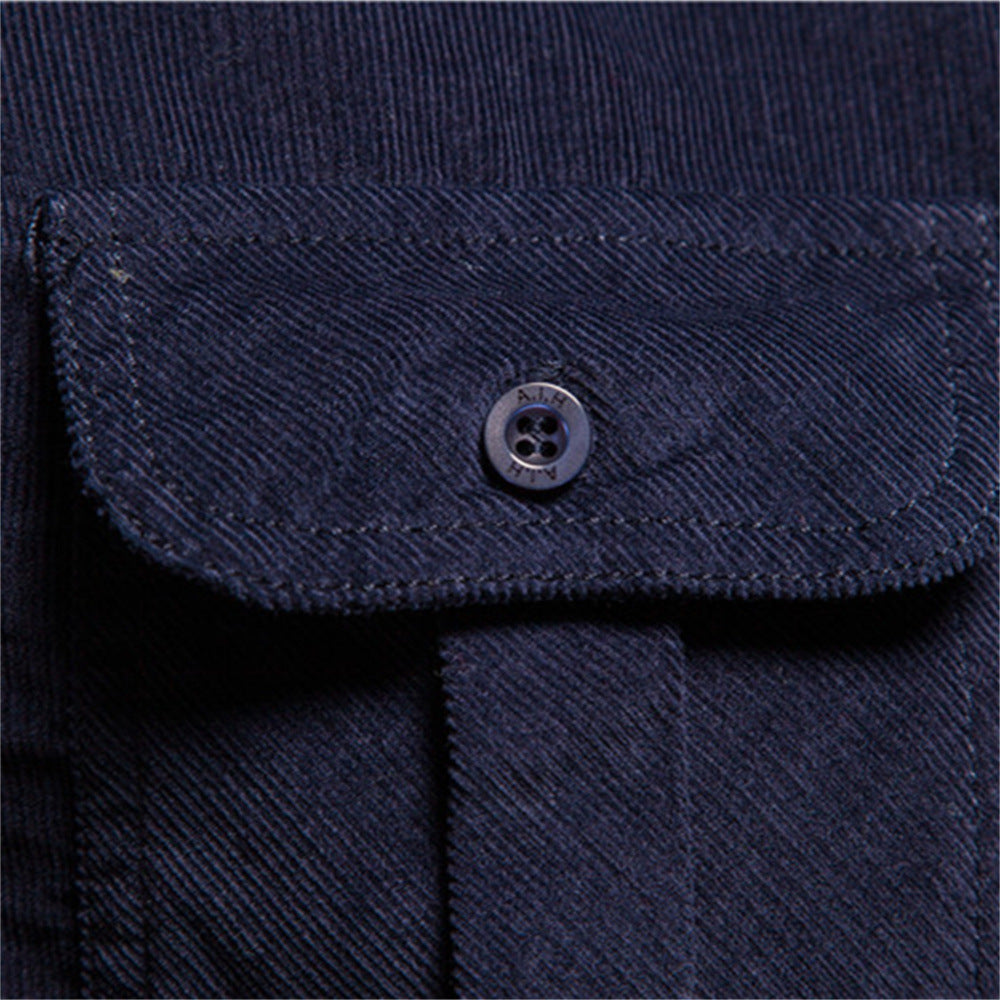 Men's long-sleeved cord shirt with applied breast pockets and Kent collar StylebySassy