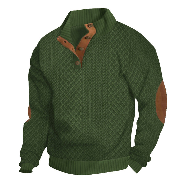 Men's knitted pullover with stand-up collar and leather trim StylebySassy
