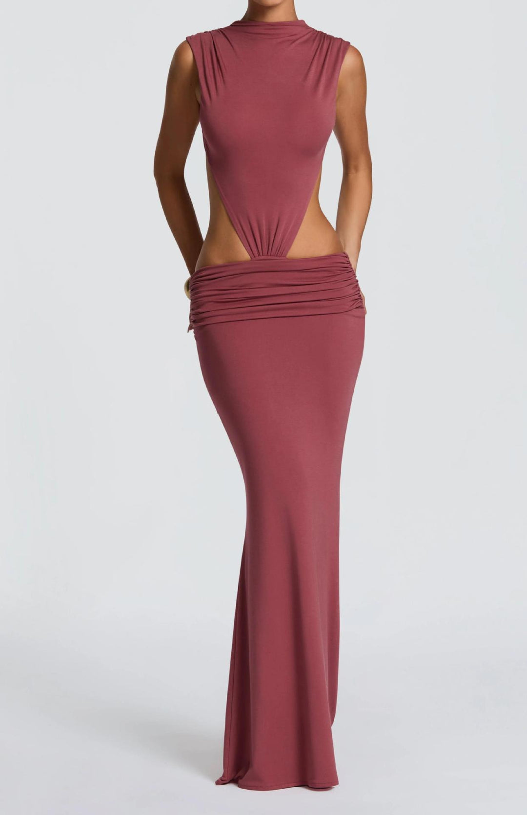 Women's Long Maxi Dress with Stylish Cut-Outs and Ruching