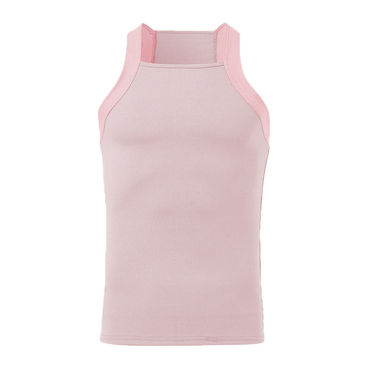 Women's form-fitting ribbed top with high round neckline and wide straps StylebySassy