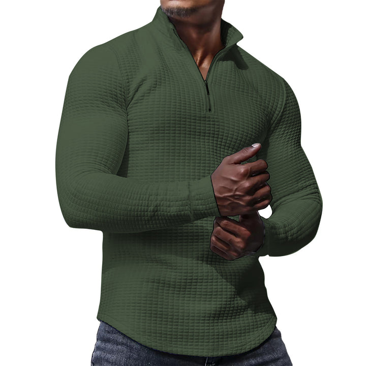 Men's tailored thermo half-zip pullover with waffle texture and standing collar StylebySassy
