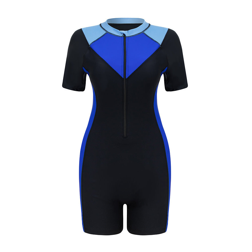 Women's sporty swimsuit with short sleeves and stylish color contrast StylebySassy