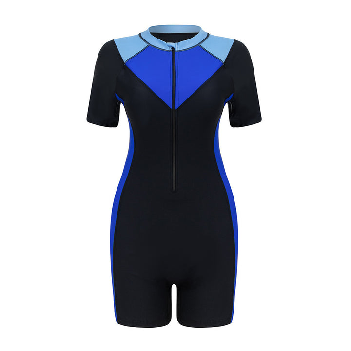Women's sporty swimsuit with short sleeves and stylish color contrast StylebySassy