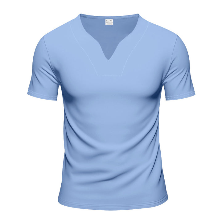 Men's V-neck sports shirt with ergonomic design seams and elastic jersey StylebySassy