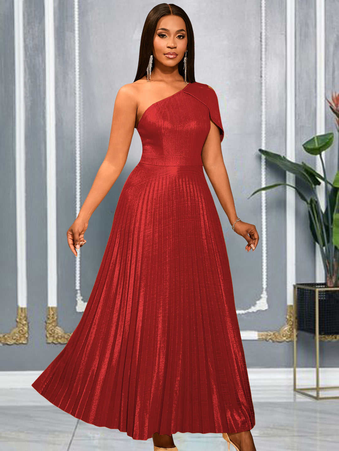 Ladies Glamorous One-Shoulder Evening Dress with Pleated Pleats StylebySassy