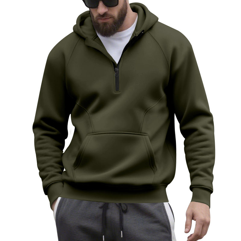 Men's half-zip hoodie in a minimalist softshell look with kangaroo pocket and raglan sleeves StylebySassy