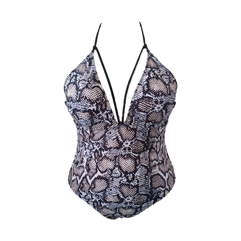 Women's one-piece swimsuit with intricate V-neckline and floral design StylebySassy