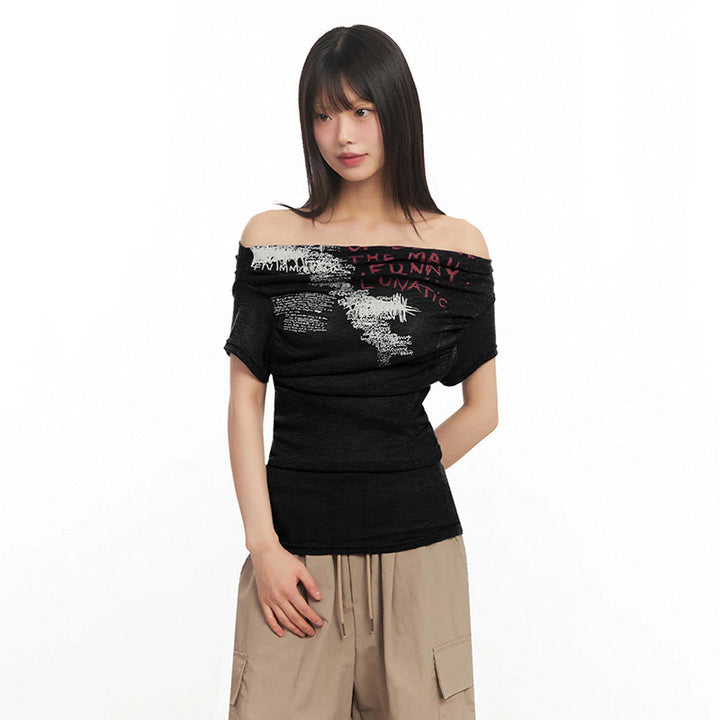 Women Off-Shoulder Shirt with Graphic Print StylebySassy
