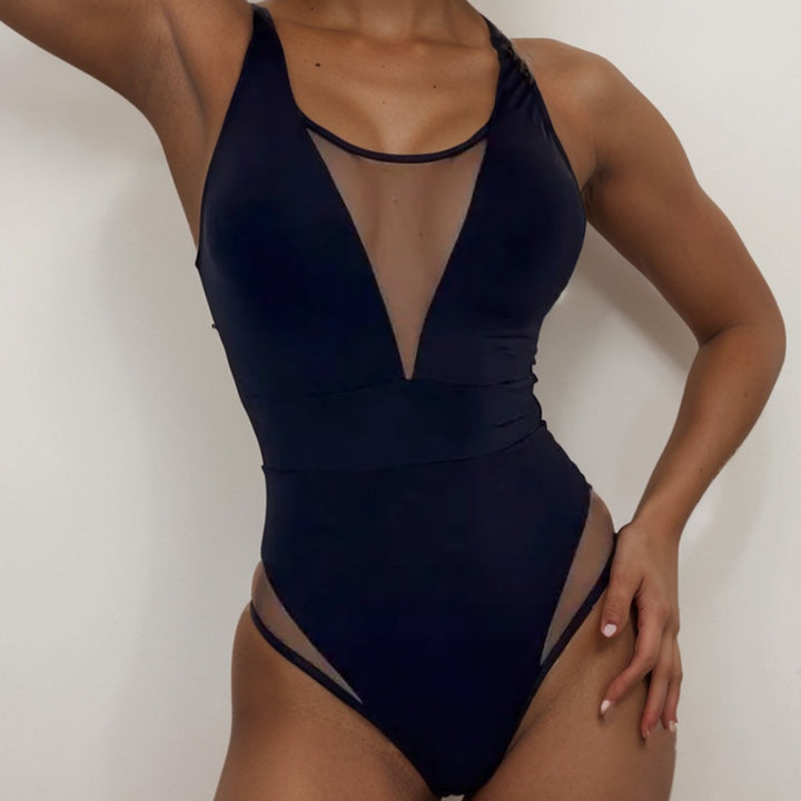 Women High-neck Monokini with Transparent Mesh Details StylebySassy