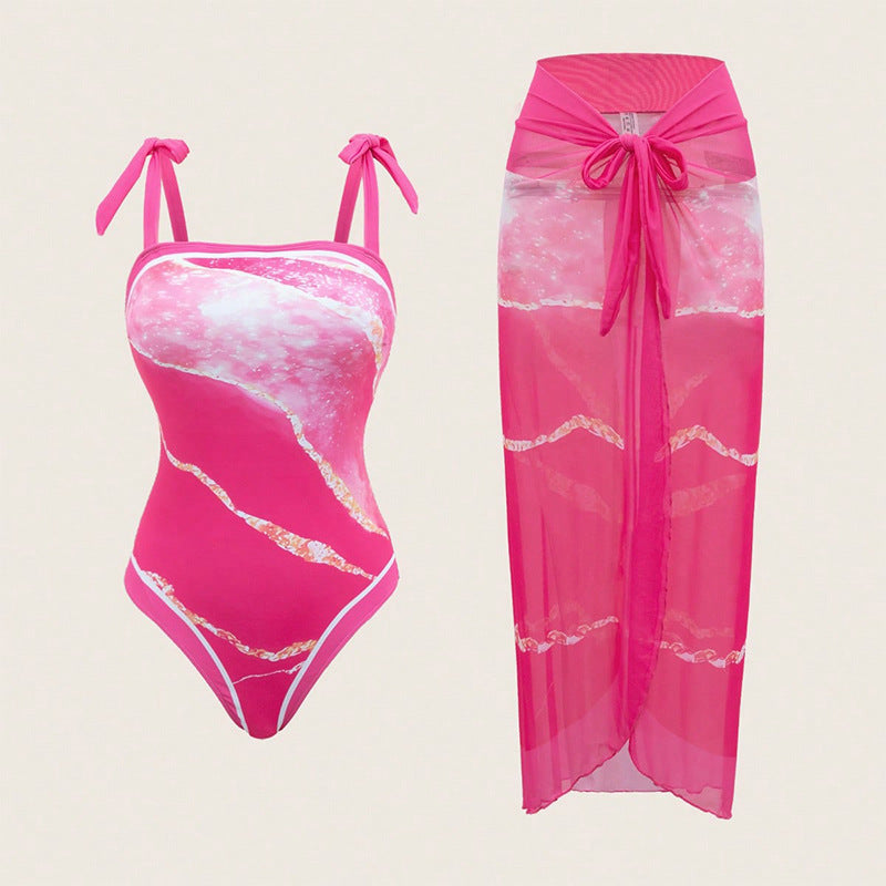 Women's one-piece swimsuit with sheer wrap skirt StylebySassy