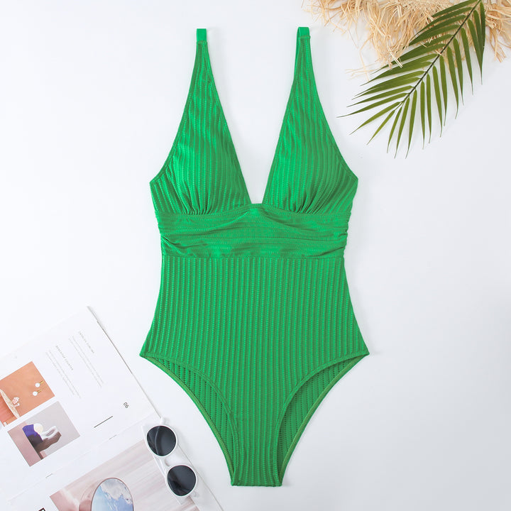 Women One-Piece Swimsuit with Figure-Hugging Design and Deep V-Neck StylebySassy