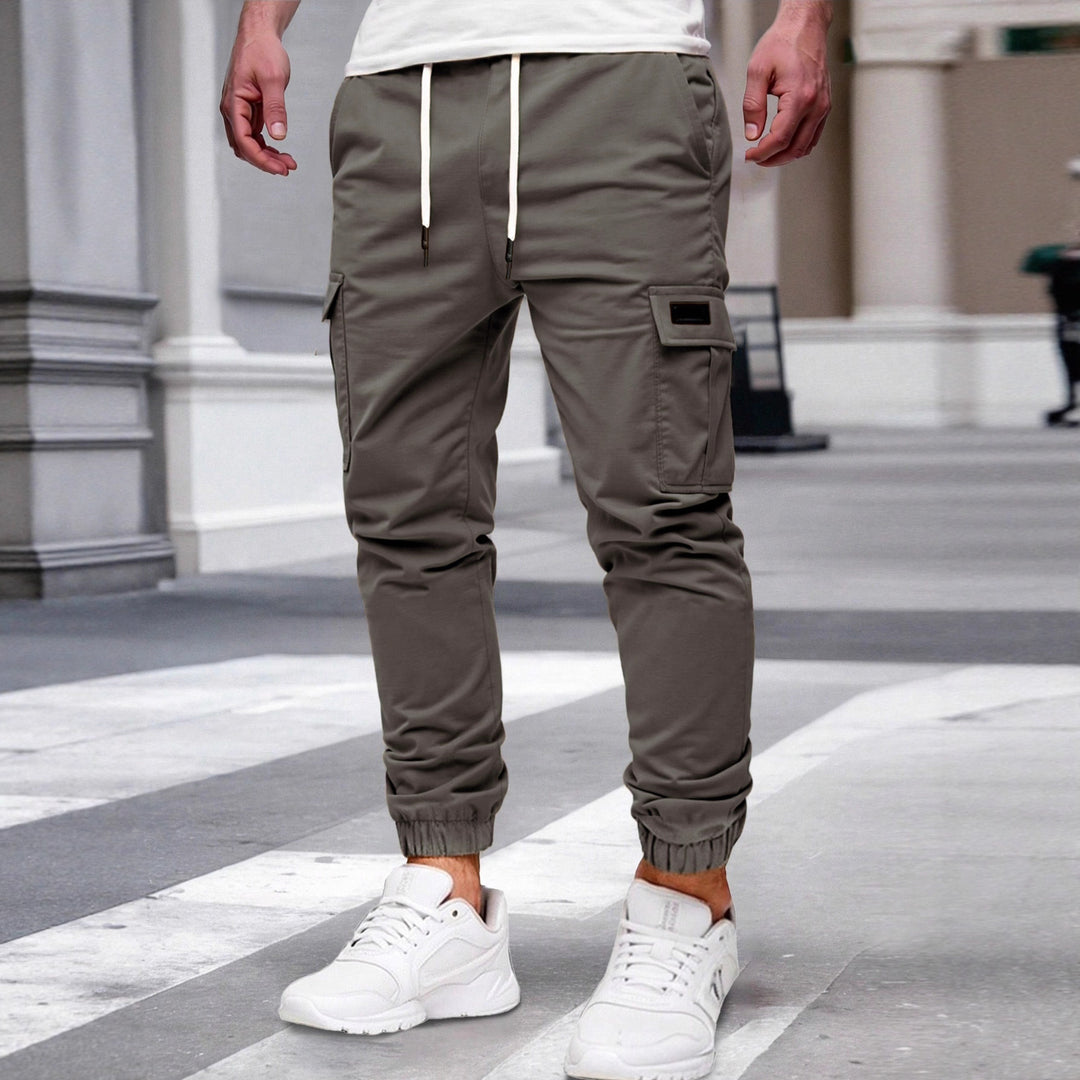 Men's Nan Tapered Leisure Cargo Pants with Flap Pockets, Drawstring Waist and Elastic Leg Openings StylebySassy