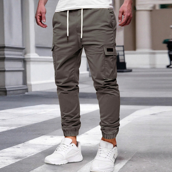 Men's Nan Tapered Leisure Cargo Pants with Flap Pockets, Drawstring Waist and Elastic Leg Openings StylebySassy