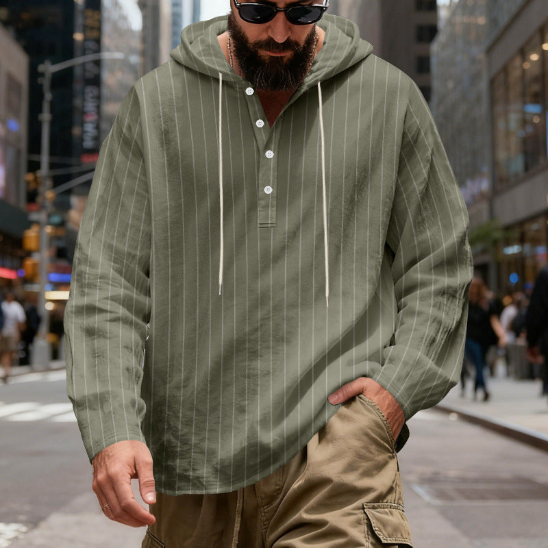 Men's hooded shirt with button placket and pinstripes StylebySassy