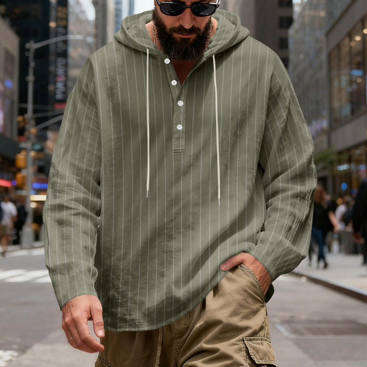 Men's hooded shirt with button placket and pinstripes StylebySassy