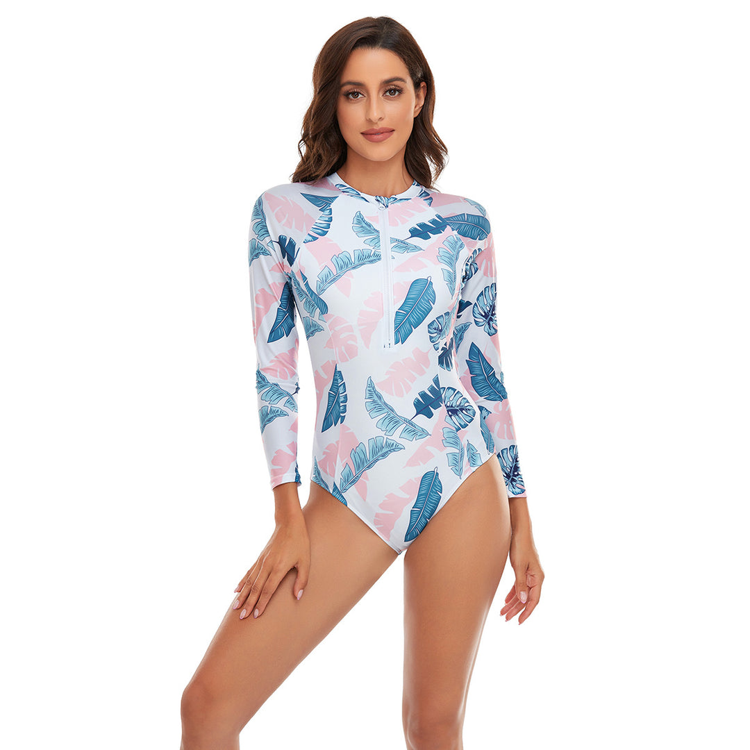 Women’s Sporty Long Sleeve Swimsuit with Floral Pattern StylebySassy