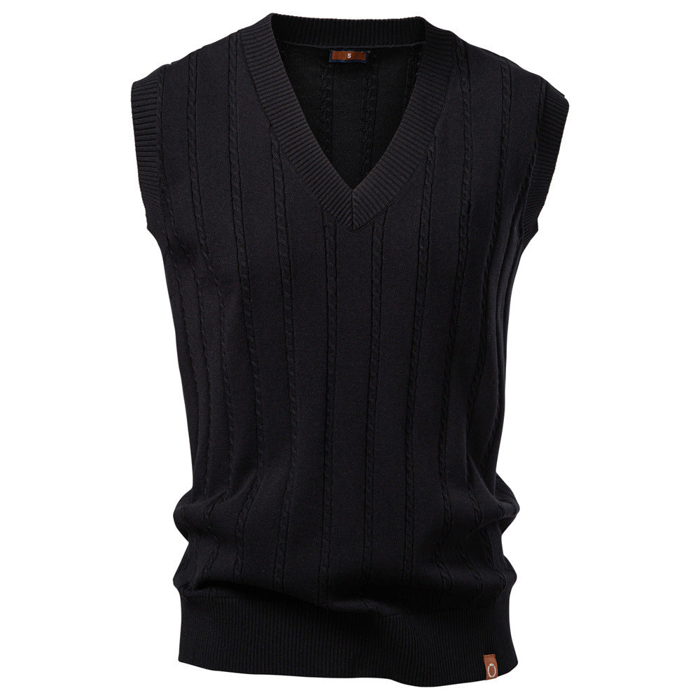 Men's sleeveless knitted vest with V-neck and ribbed hem StylebySassy