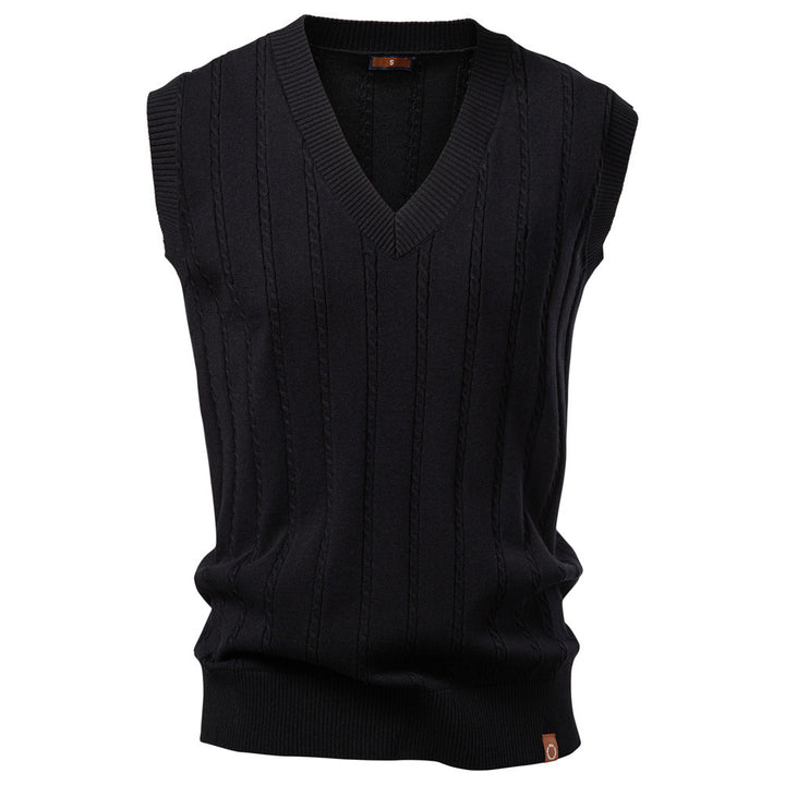 Men's sleeveless knitted vest with V-neck and ribbed hem StylebySassy