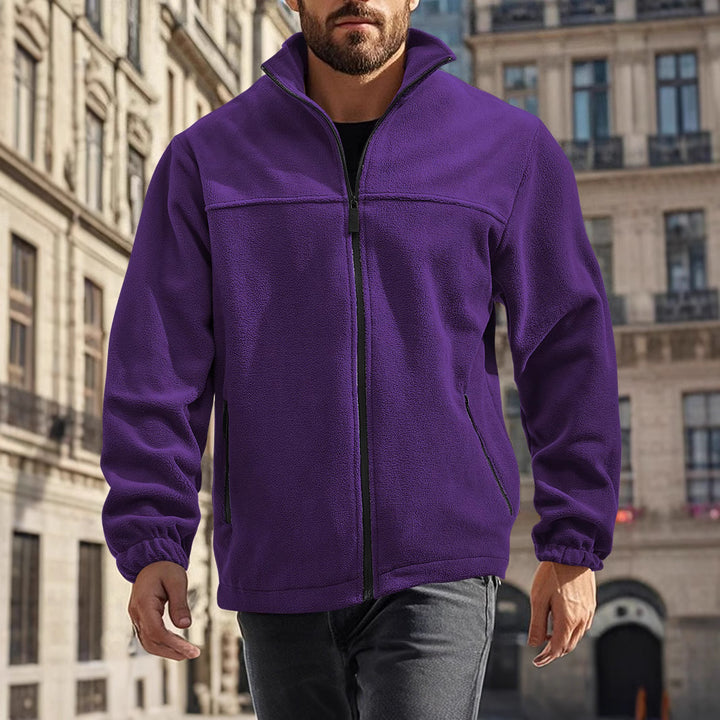 Men's fleece jacket with zipper, stand-up collar and zip pockets StylebySassy