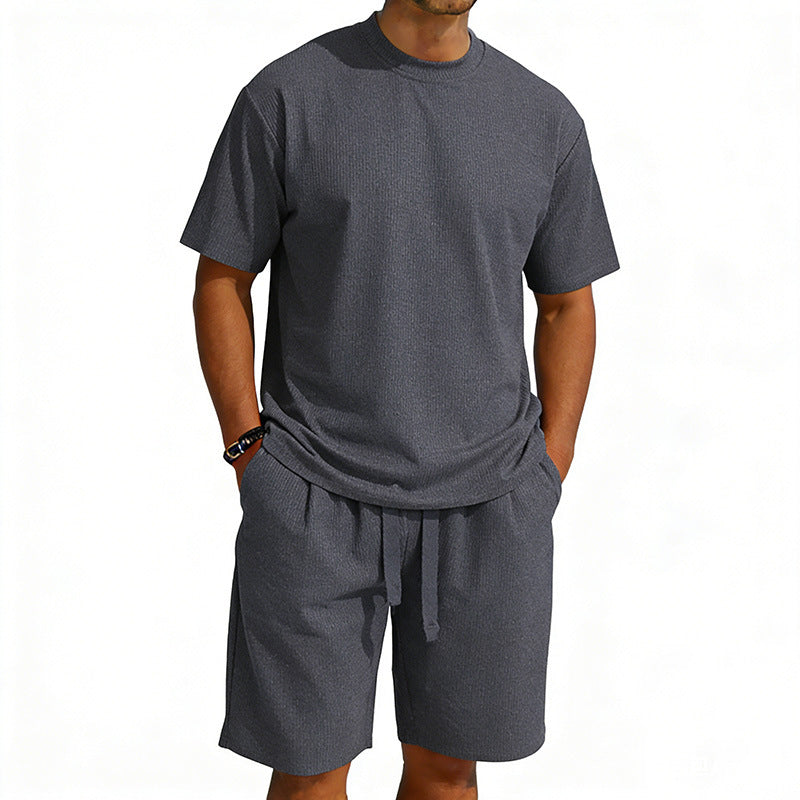 Men's short-sleeve shirt and Bermuda combination made of ribbed jersey with elastic drawstring waistband StylebySassy