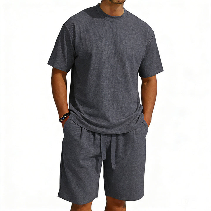 Men's short-sleeve shirt and Bermuda combination made of ribbed jersey with elastic drawstring waistband StylebySassy