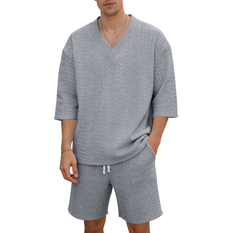 Unisex casual lounge set with V-neck top and drawstring shorts StylebySassy