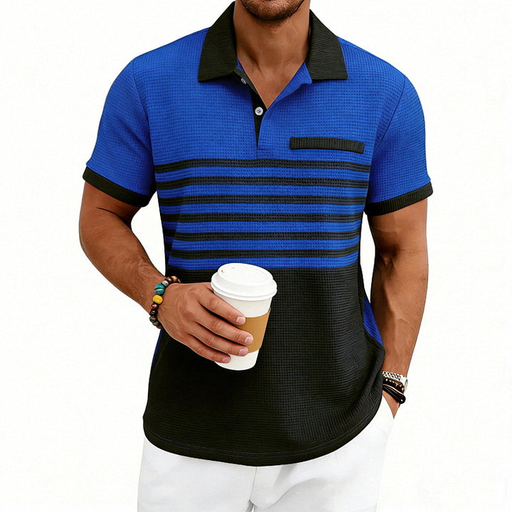 Men's Jacquard Polo with Block Stripes, Chest Cover and Cotton Mix StylebySassy