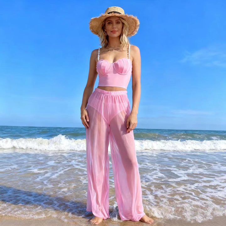 Women's palazzo pants with elegant transparent accents StylebySassy