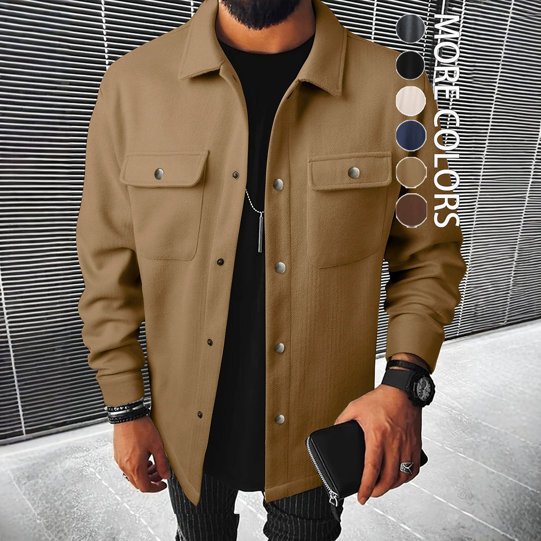 Men's shirt jacket made of wool blend with snap buttons and patch pockets StylebySassy