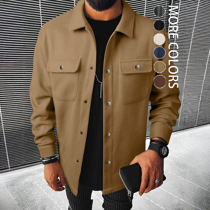 Men's shirt jacket made of wool blend with snap buttons and patch pockets StylebySassy
