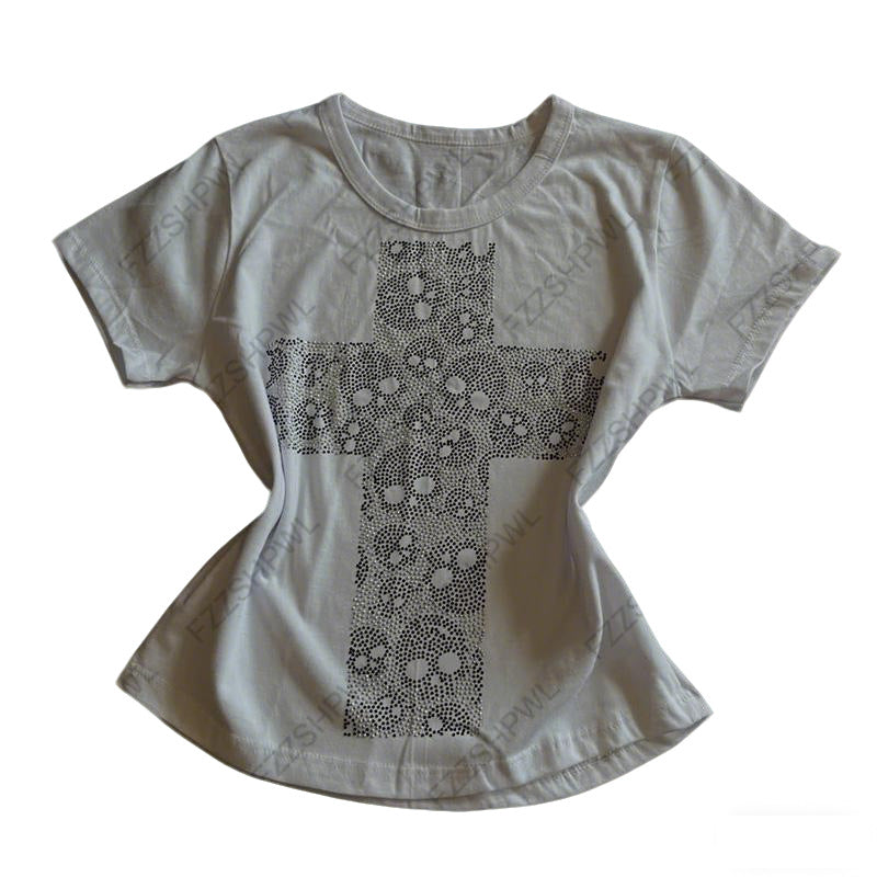 Women's T-Shirt with Creative Cross Print StylebySassy