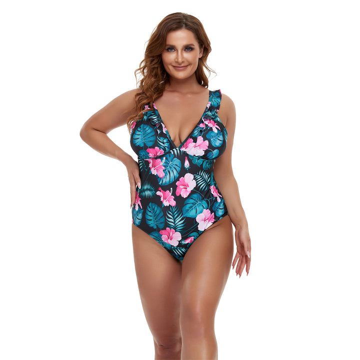 Women's one-piece swimsuit with floral design and deep V-neck StylebySassy