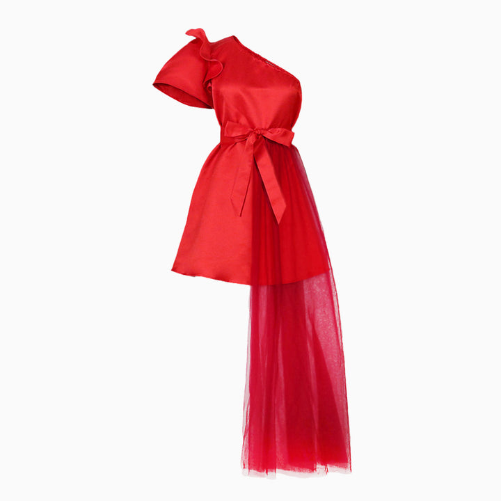 Women asymmetrical cocktail dress with ruffle and waist lacing StylebySassy