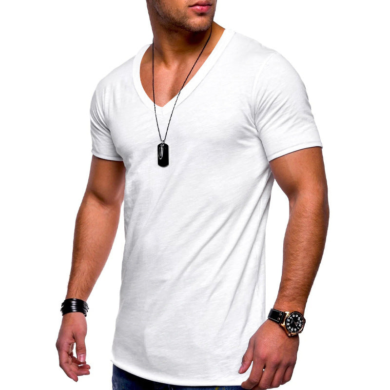Men's V-neck T-shirt made of fine jersey with slim silhouette and flat seams StylebySassy