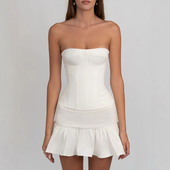 Women form-fitting corset dress with ruffled hem StylebySassy