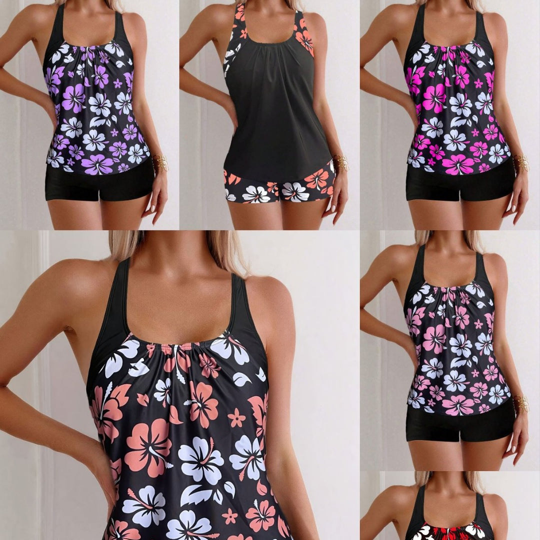 Women's Sporty Tankini Set with Floral Accents StylebySassy