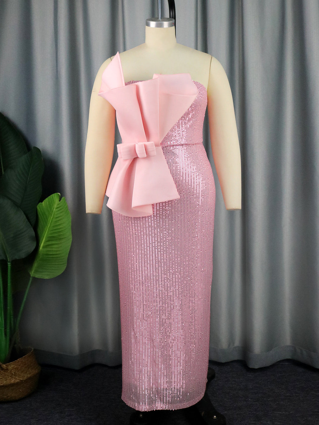 Women's glittering evening dress with asymmetric design and extravagant ruffles StylebySassy