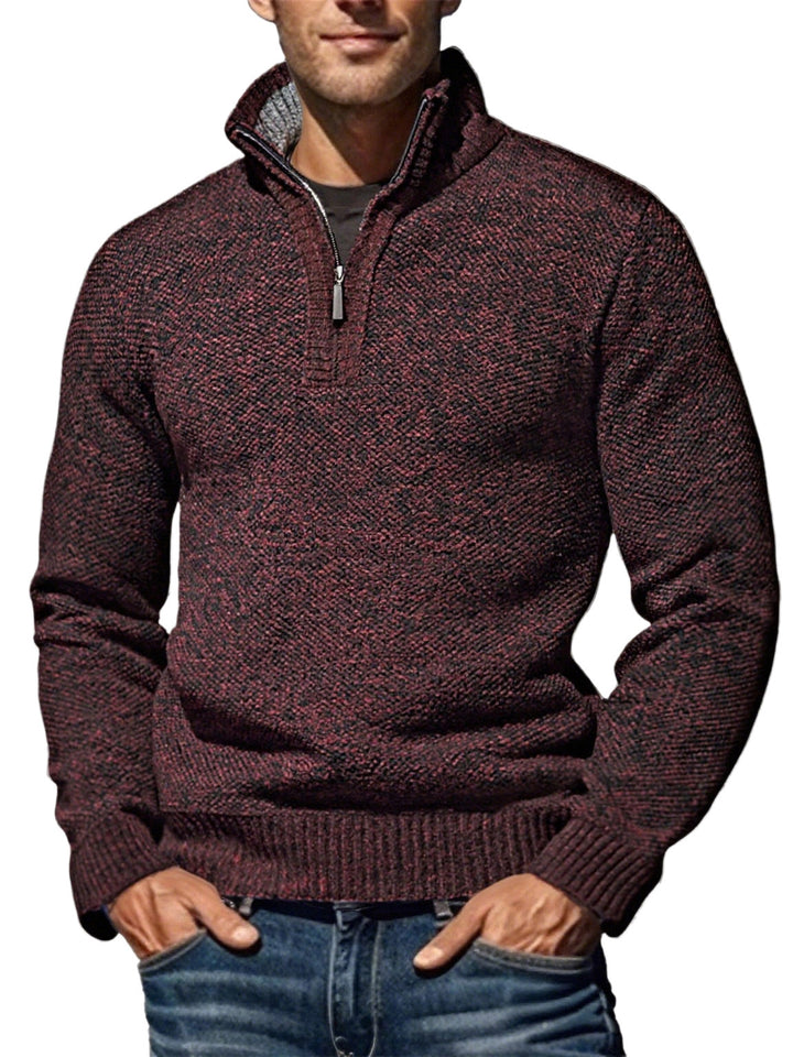 Men's coarse knitted sweater with half zipper and high stand-up collar StylebySassy