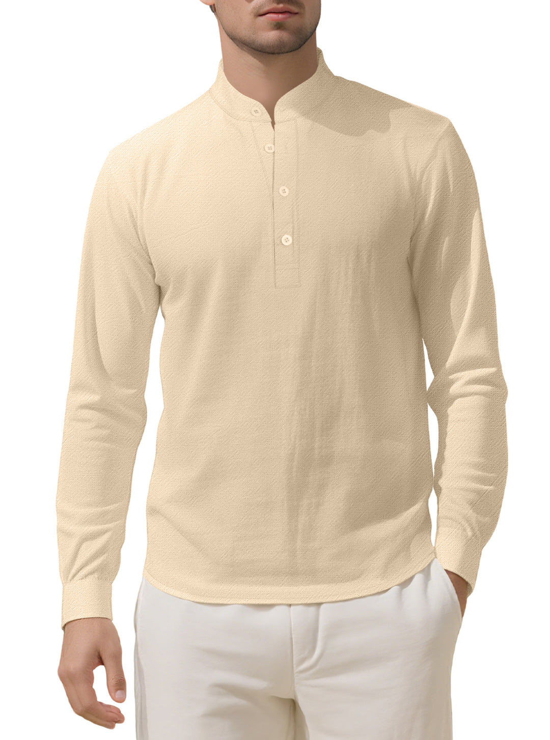 Men's Nehru collar Henley made of cotton stretch with concealed button placket and slim fit StylebySassy