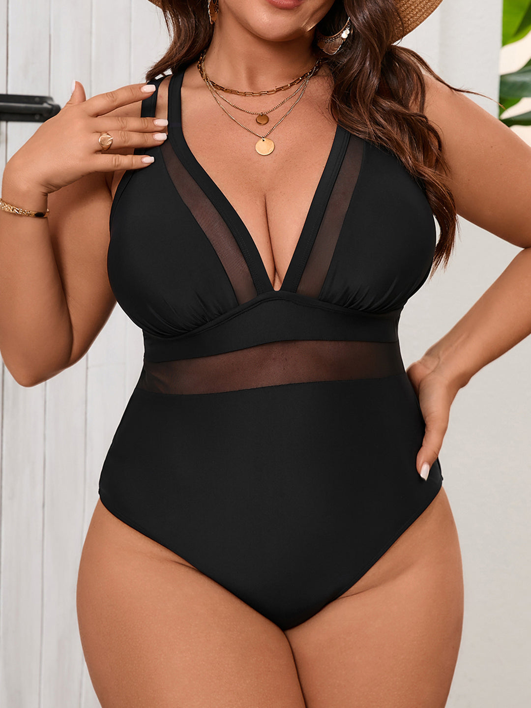 Women's One-Piece Swimsuit with Transparent Mesh Inserts StylebySassy