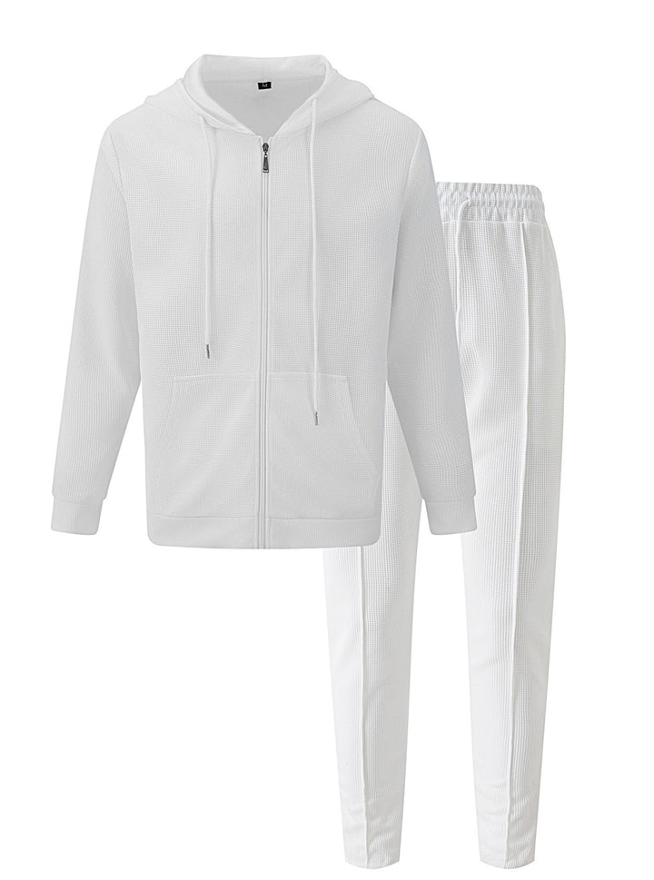 Men's waffle texture tracksuit with hooded zip jacket and tapered jogging pants StylebySassy