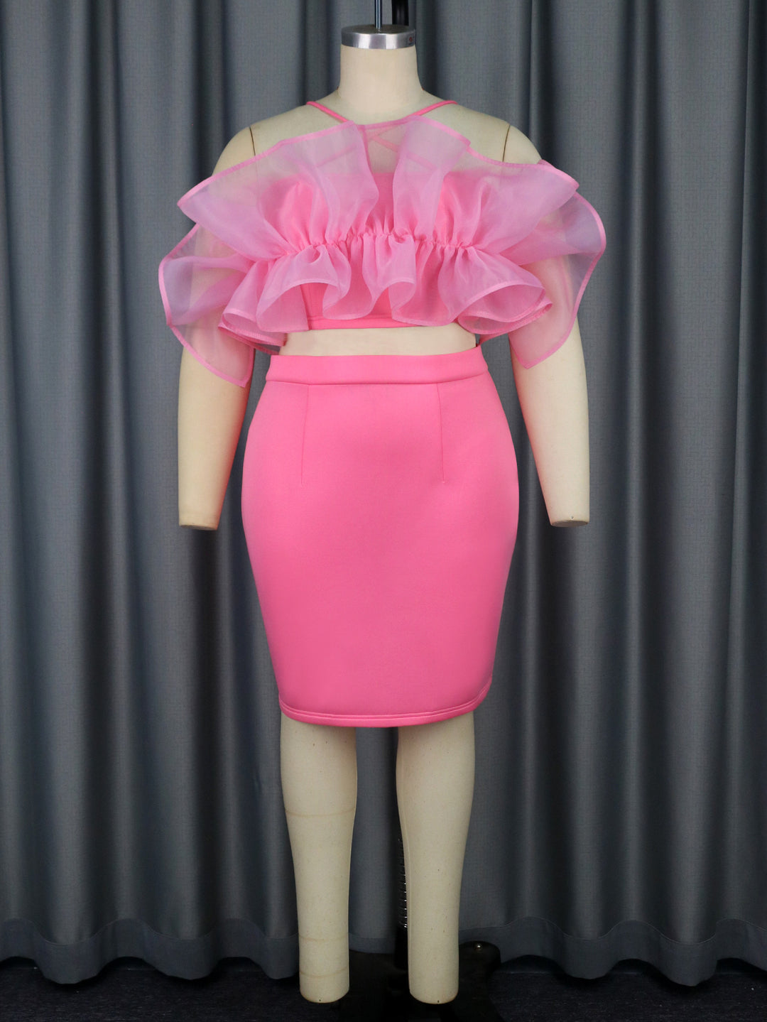 Ladies trendy top with voluminous ruffle details and pencil skirt StylebySassy