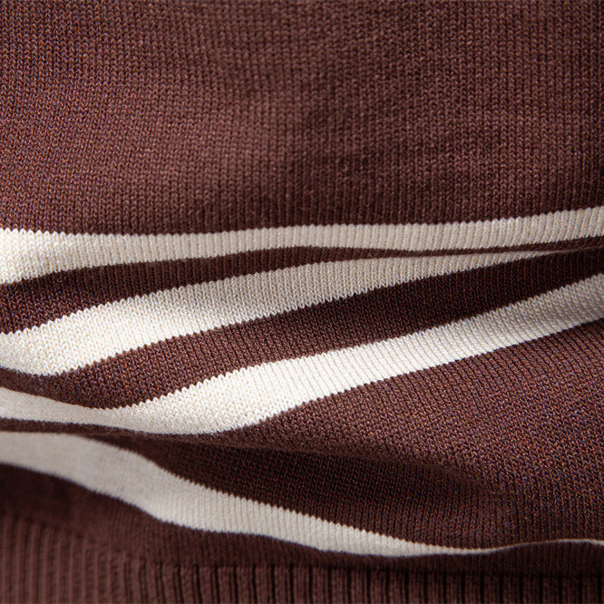 Men's long-sleeved polo sweater made of fine knit with vertical ribbed intarsias and contrast edges StylebySassy