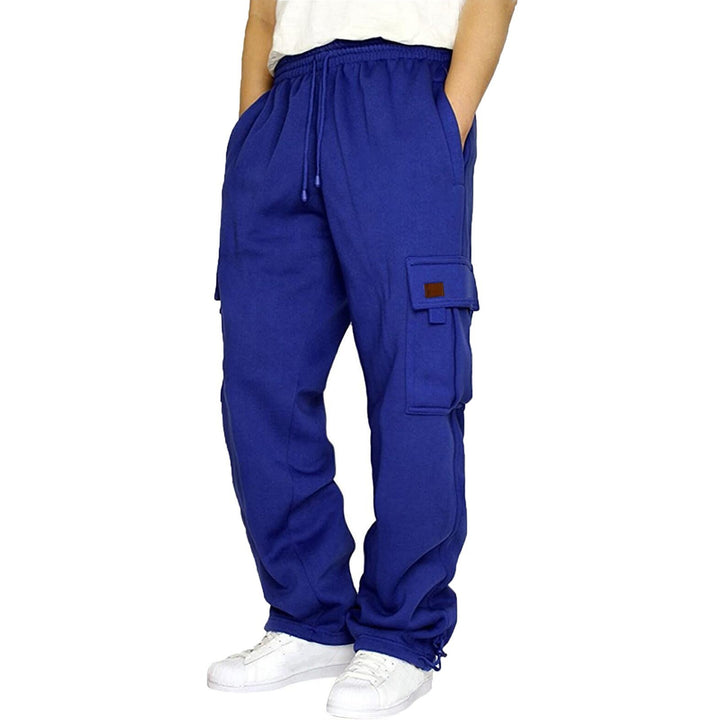 Men's tapered sweat cargo pants with elastic waistband, drawstring, and flap pockets StylebySassy