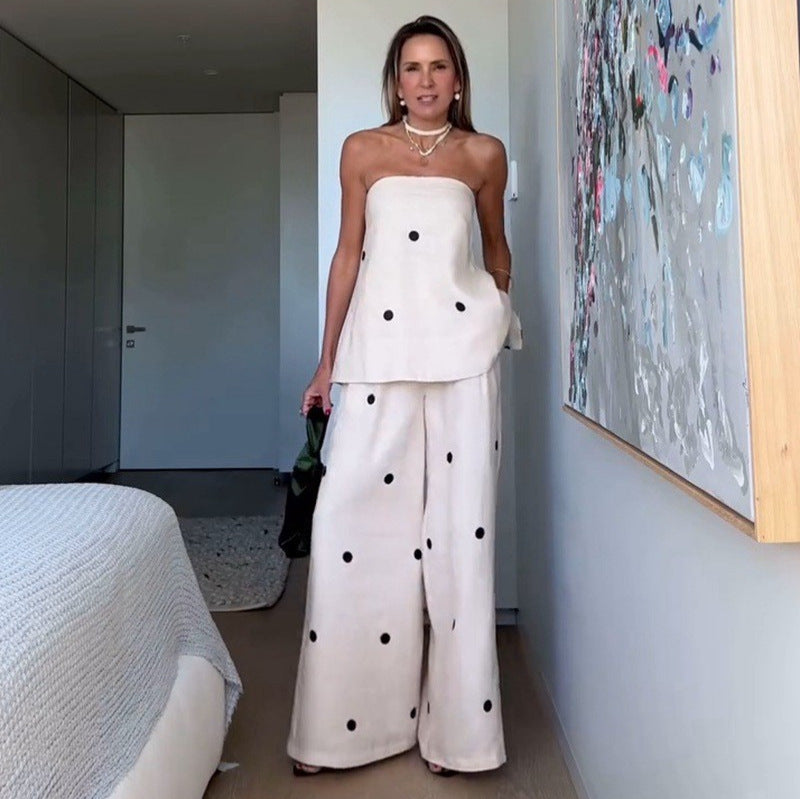 Women's two-piece bandeau set with extended top and floor-length Marlene trousers StylebySassy