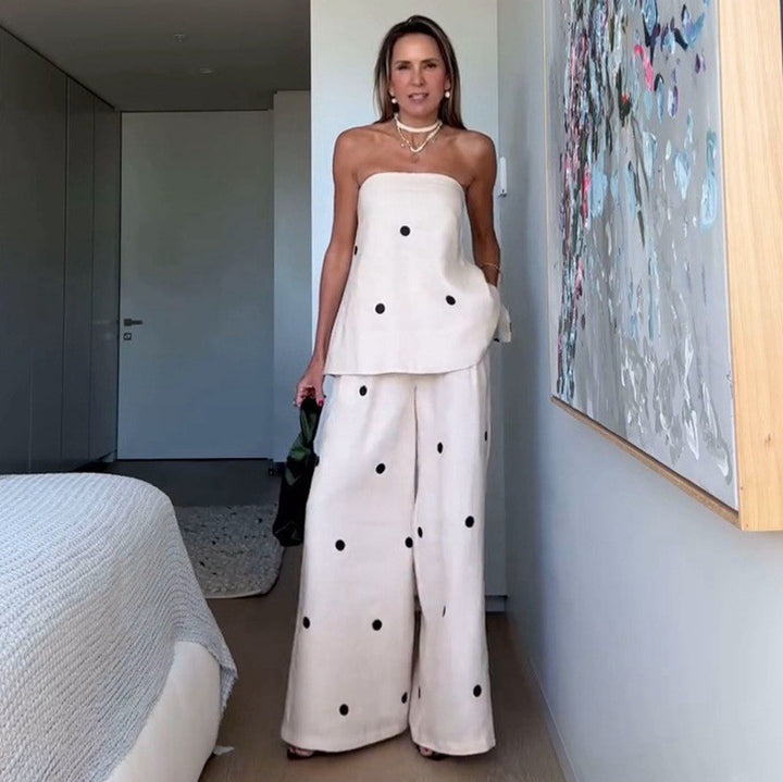 Women's two-piece bandeau set with extended top and floor-length Marlene trousers StylebySassy