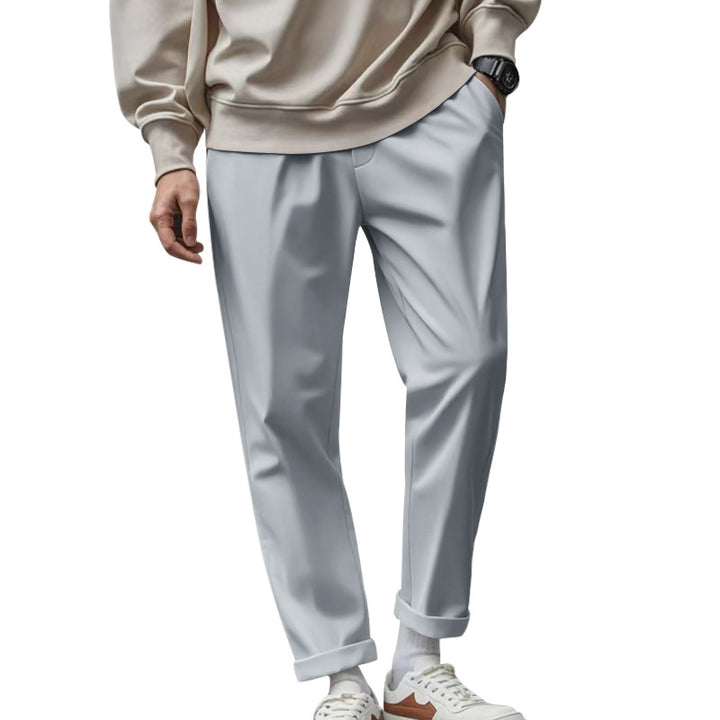 Men's tapered chino pants with turn-up hem and subtle crease StylebySassy