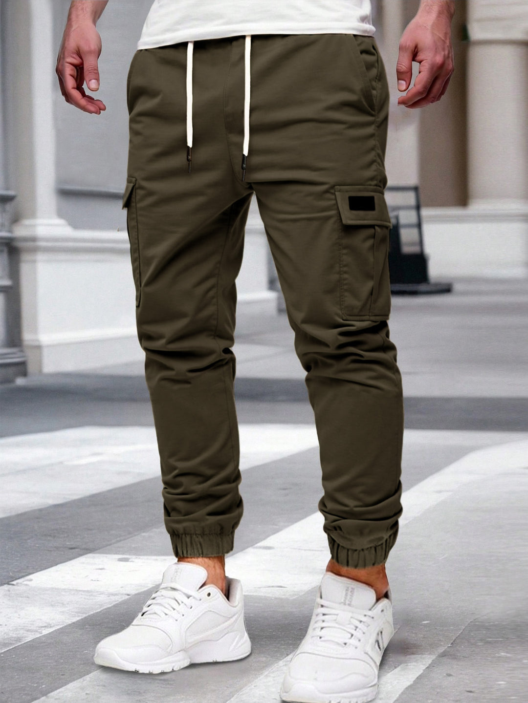 Men's Nan Tapered Leisure Cargo Pants with Flap Pockets, Drawstring Waist and Elastic Leg Openings StylebySassy