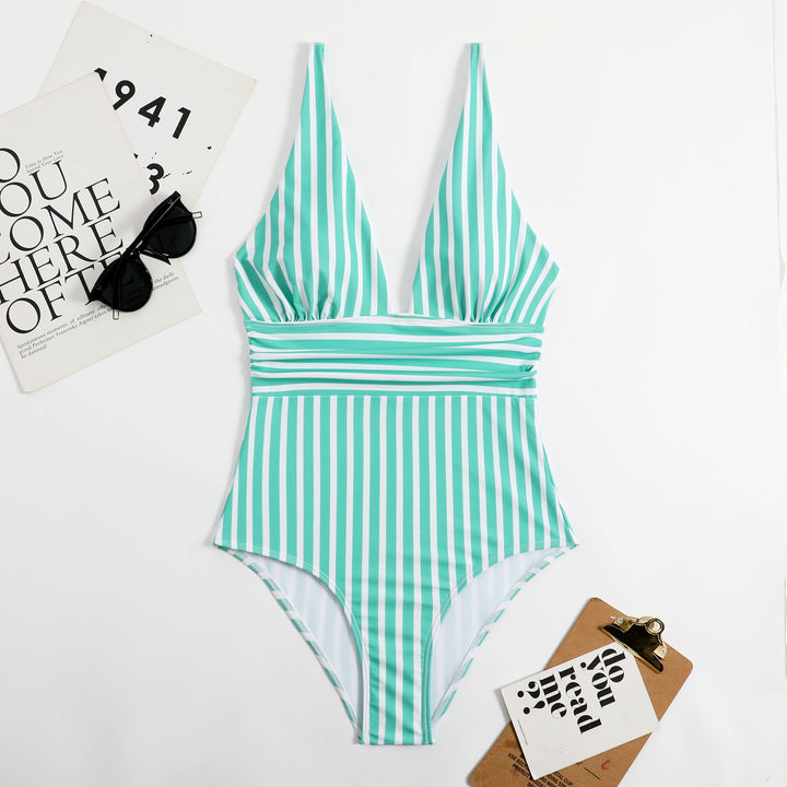 Women's One-Piece Swimsuit with Deep V-Neck and High-Cut Design StylebySassy