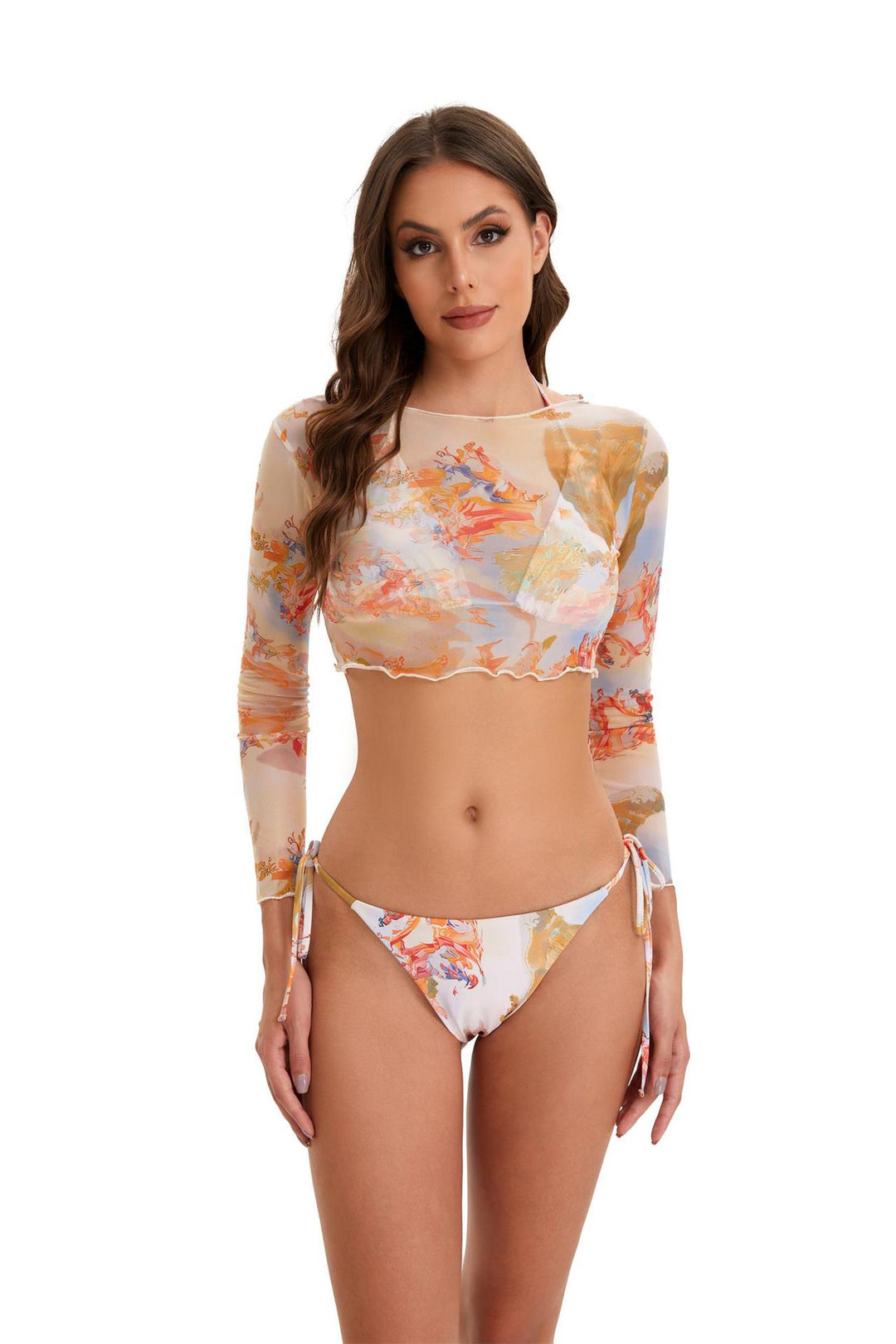 Women's bikini set with long-sleeve crop top and floral design StylebySassy